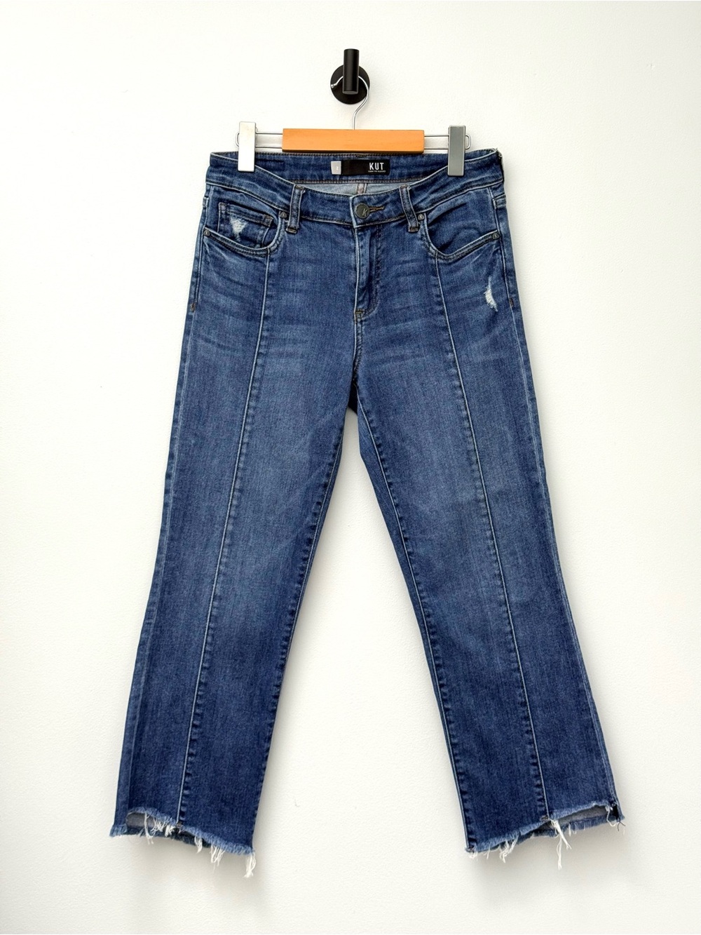 Kut Kelsey Ankle Flare Distressed Crop Leg Raw Hem Front Seams Jeans 2